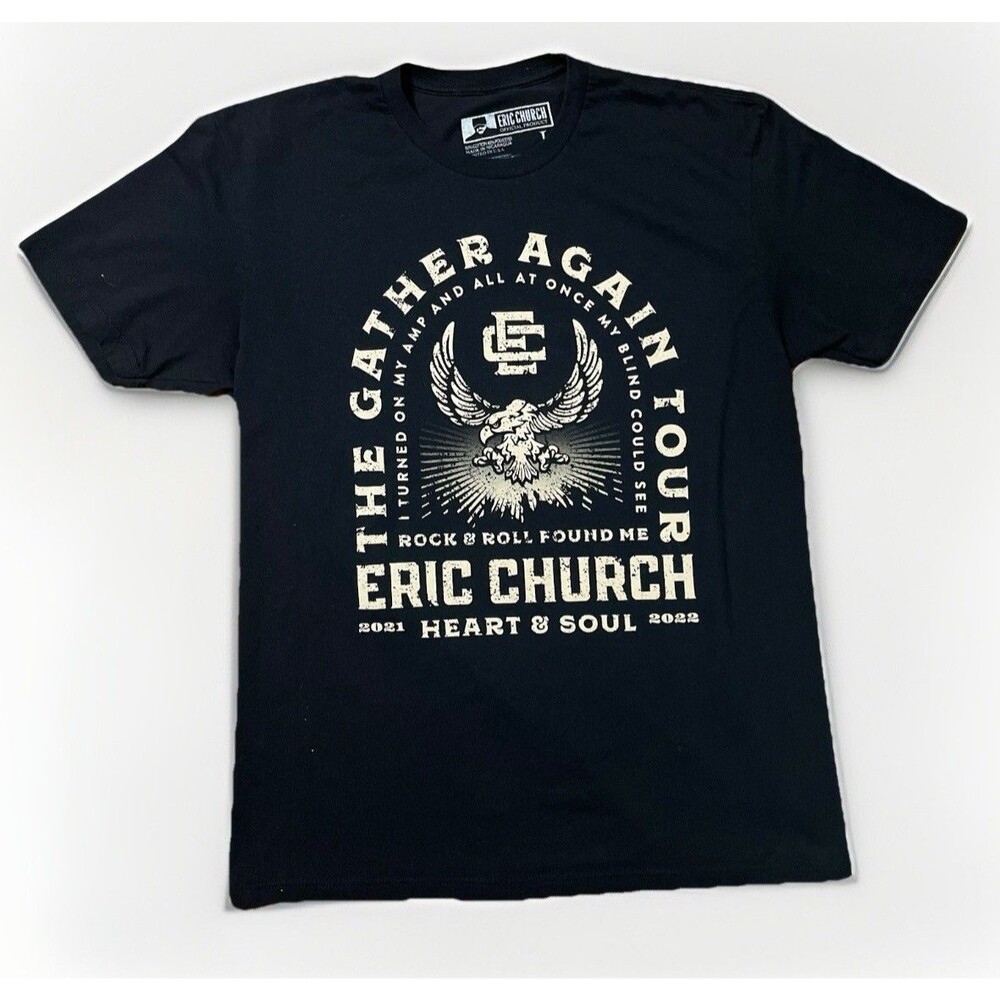 Eric Church Black Graphic Tour T Shirt Gather Again Tour 2021 2022 Size L